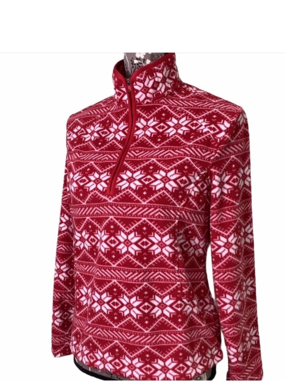 NWOT Lands' End Fair Isle Fleece Quarter-Zip Pullover Sz L 14-16